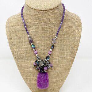Purple Stone Pendant Beaded Statement Necklace